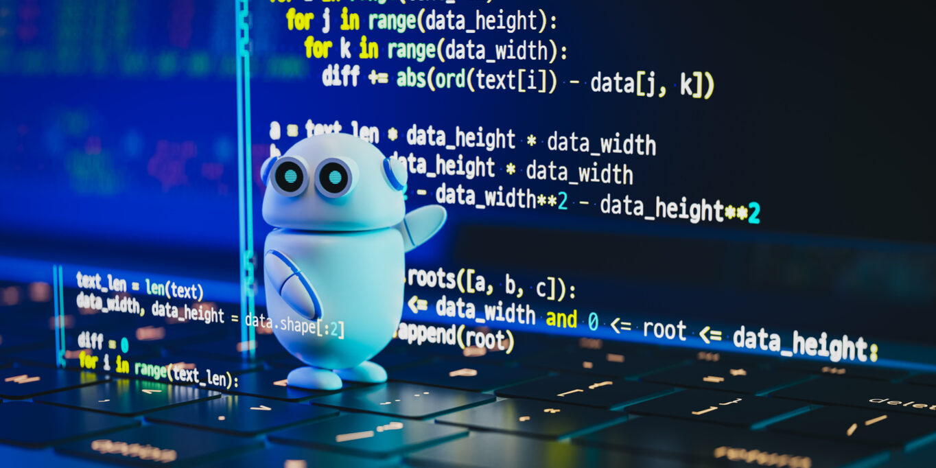 An artificial intelligence chatbot is helping programmers write source code. 3d rendering