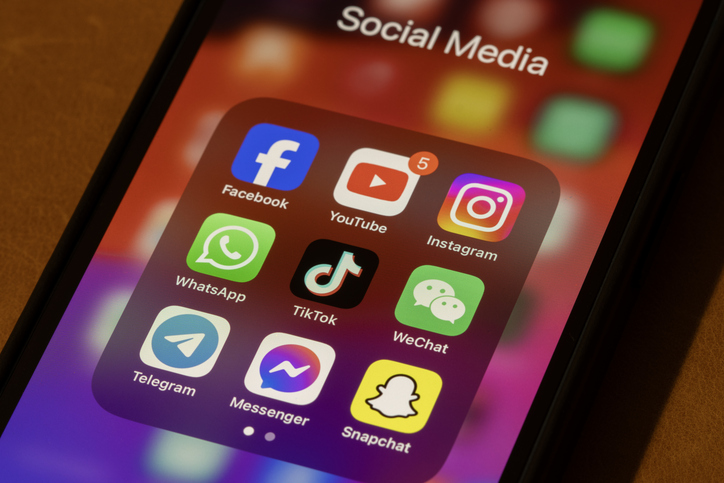 Top Social Media Platforms a list of social media icons on a smartphone device including facebook youtube, instagram, tiktok, whatsapp